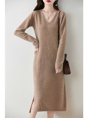 V-neck Knitted Bottoming Dress