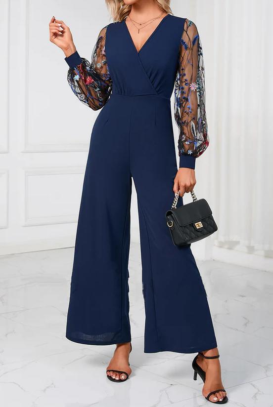 Flower Embroidered Elegant Jumpsuit