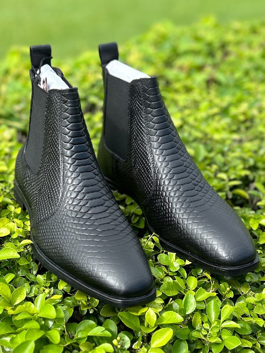 Chelsea Short Boots Mid-cut Leather Boots Men's Black Trendy Shoes