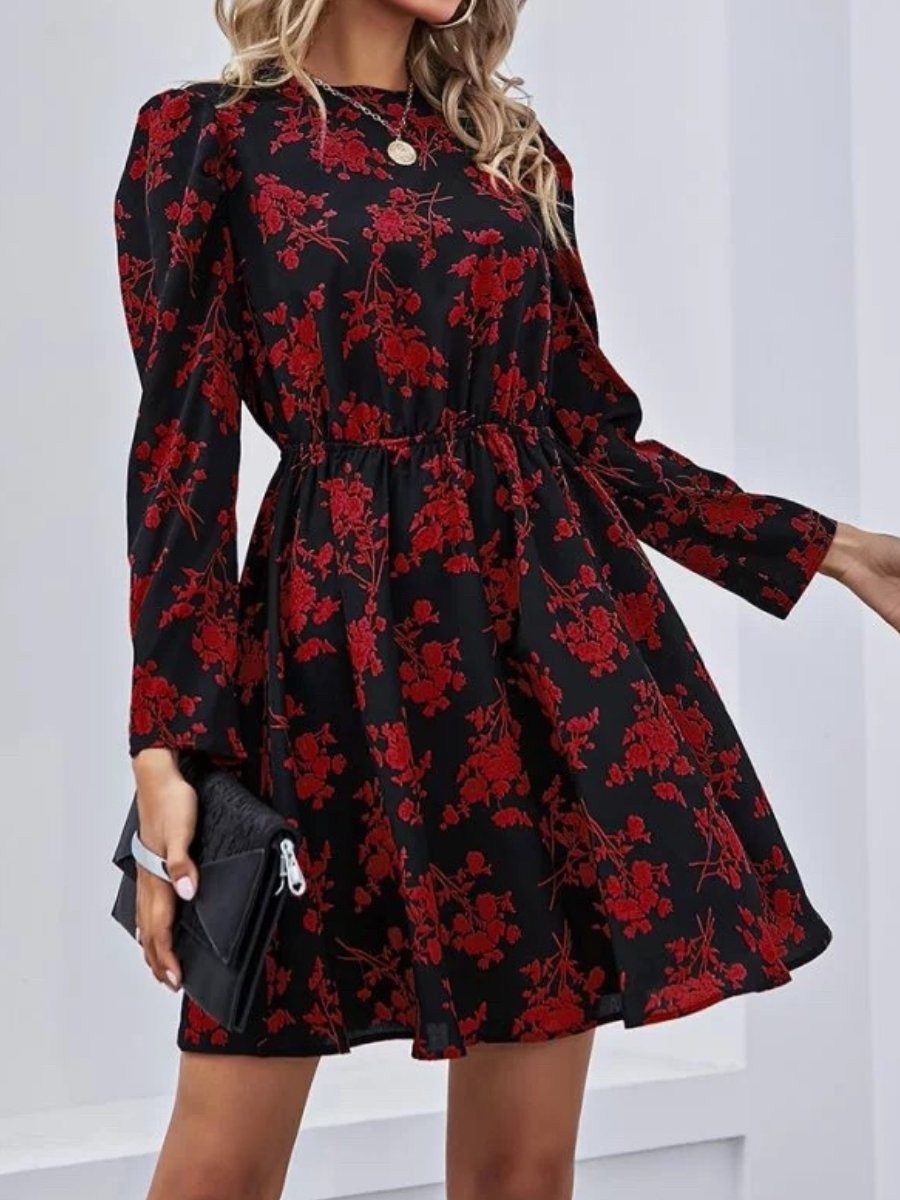 Floral V-neck Waist Dress