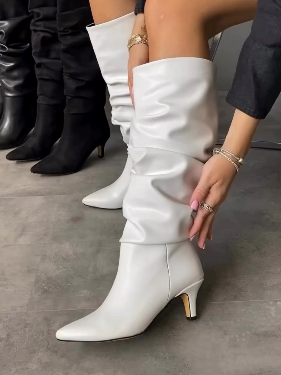 Pointed Toe Pleated High Boots