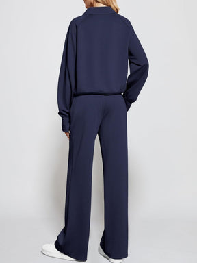 Oversized Half-Zip Sweatshirt And Wide-Leg Sweatpants Casual Set