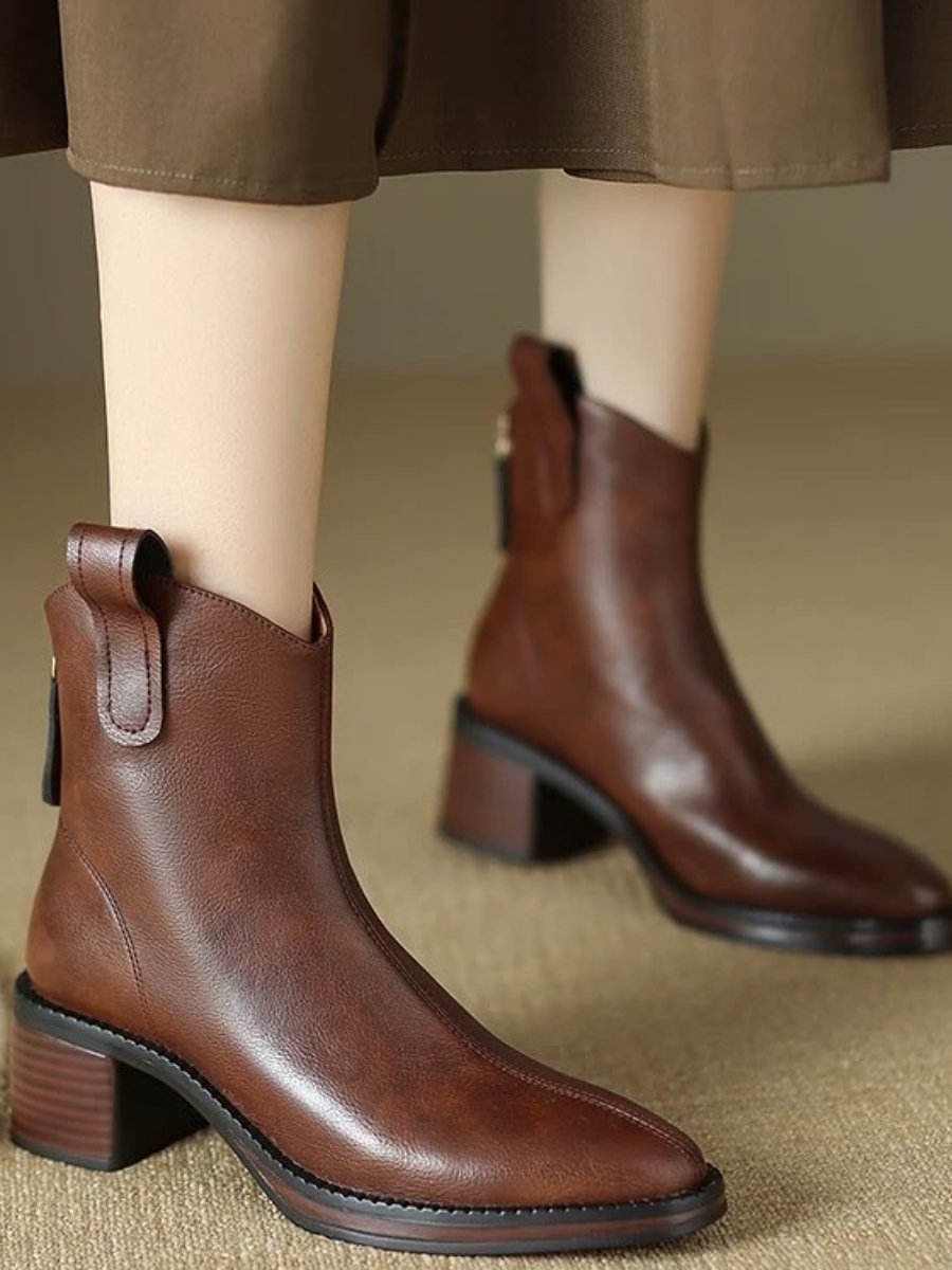 New Style Martin Boots Brown Thick Heel All-match Non-slip Short Boots