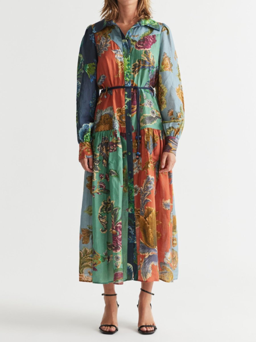 The Romantic Printed Midi Shirt Dress