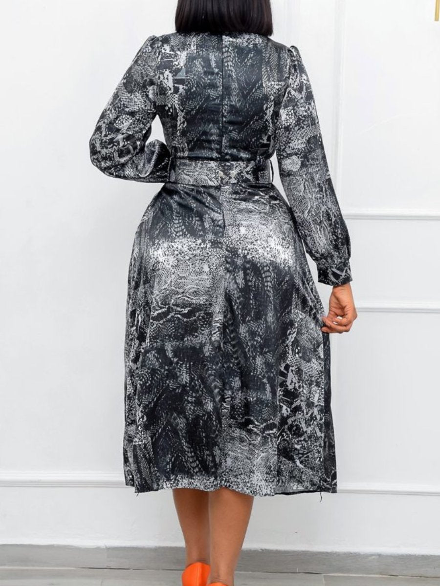 New Long Sleeve High Waist Printed Dress