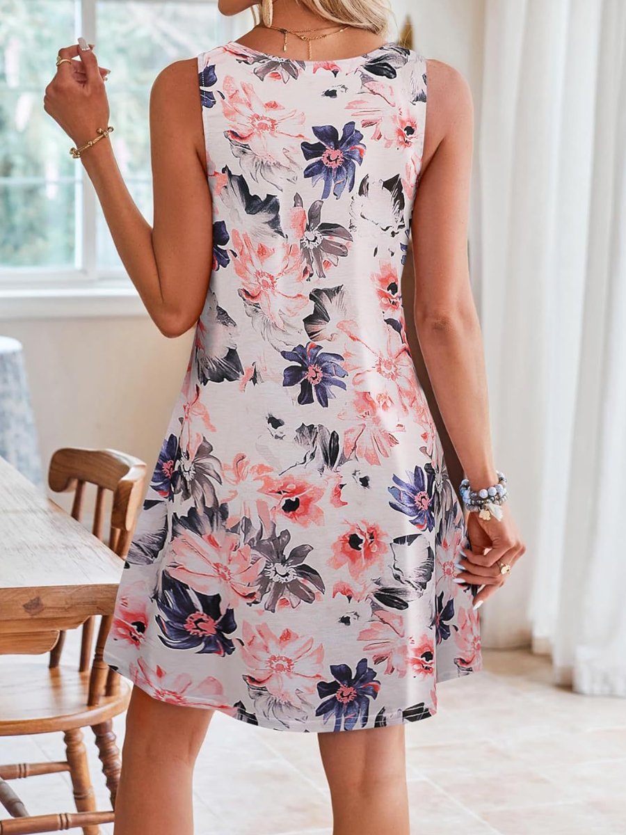 Tropical Print Sleeveless Short Dress