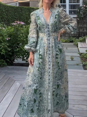 Women's Green Floral Print Maxi Dress