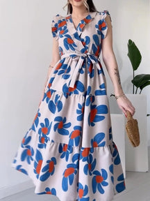 Blue Printed Strappy Dress