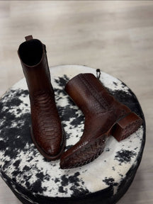 Chelsea Boots Men's Pointed Toe Genuine Leather Snake Print Boots