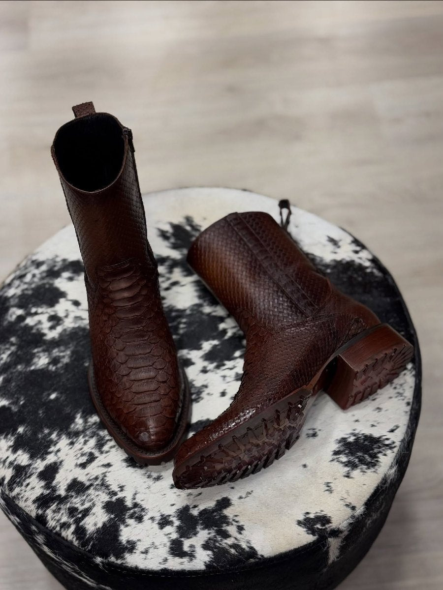 Chelsea Boots Men's Pointed Toe Genuine Leather Snake Print Boots
