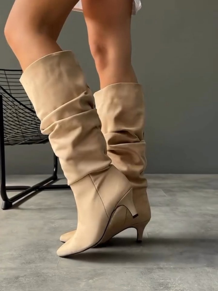 Pointed Toe Pleated High Boots