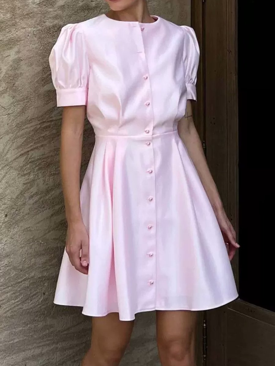 A-line mid-length dress with pearl buttons