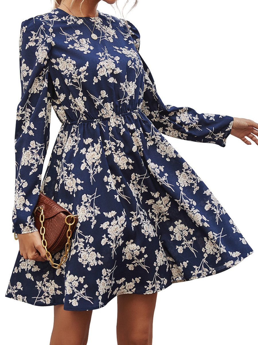 Floral V-neck Waist Dress