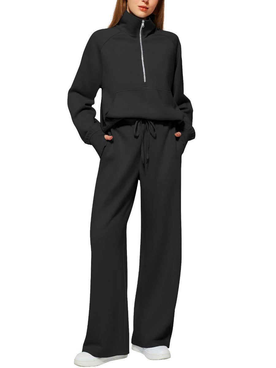 Oversized Half-Zip Sweatshirt And Wide-Leg Sweatpants Casual Set