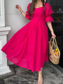 Rose Red Puff Sleeve Dress