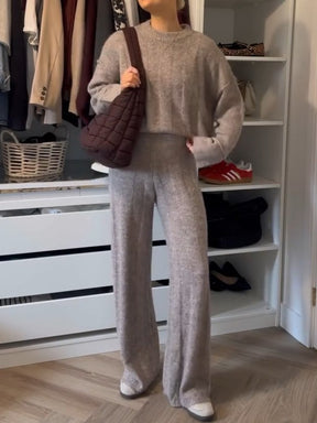 Pullover Sweater Wide Leg Pants Two Piece Suit