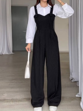 Sleeveless Striped Zipper Overalls Casual Jumpsuit