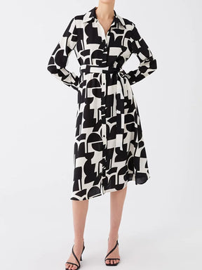 Patterned Long Sleeve Women's Shirt Dress