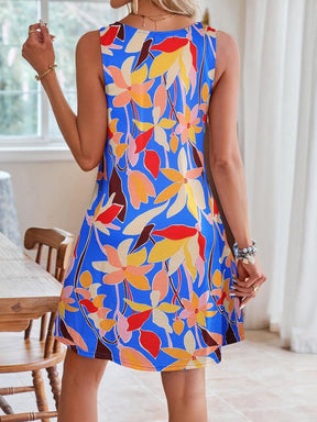 Tropical Print Sleeveless Short Dress