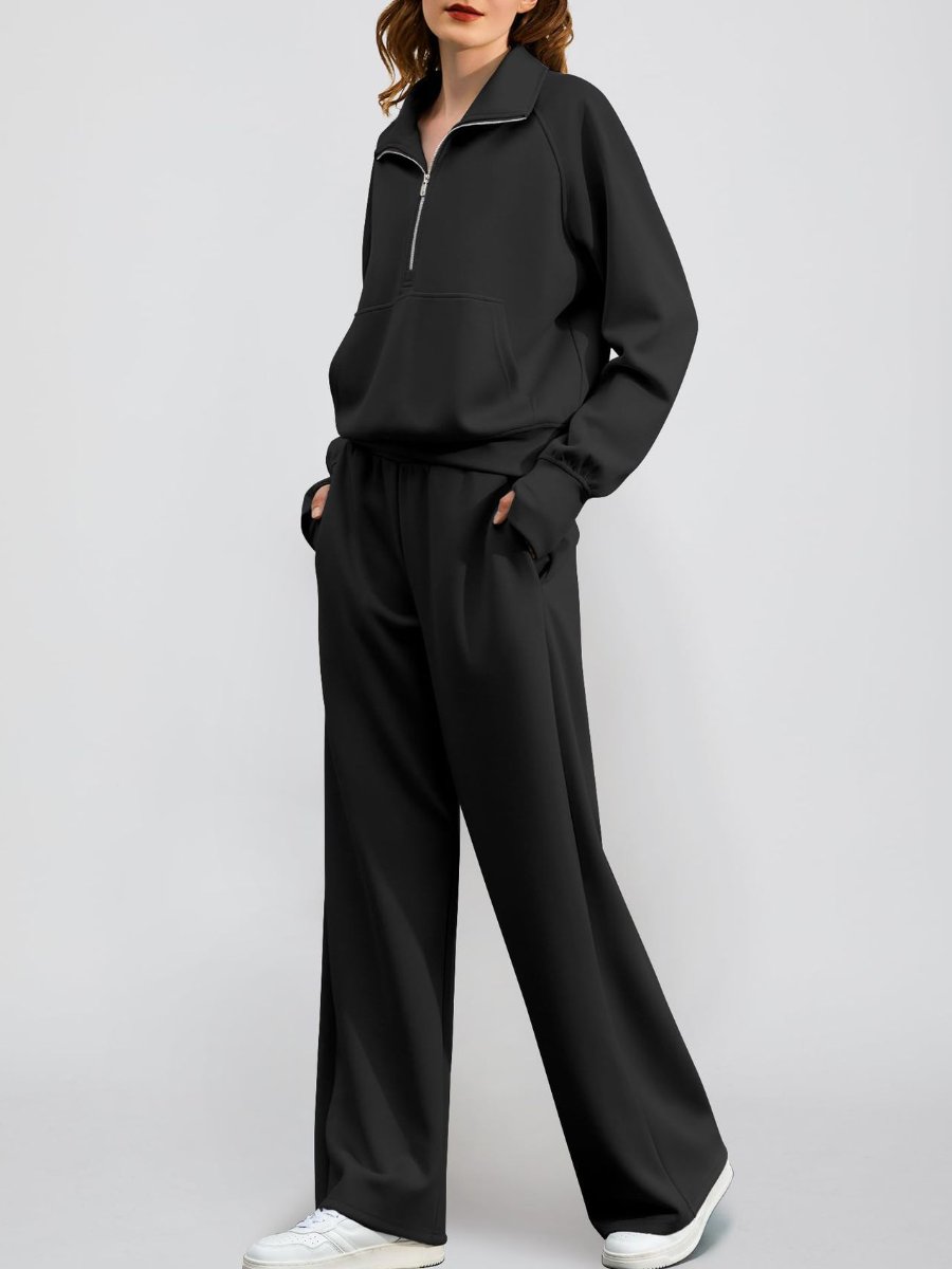 Oversized Half-Zip Sweatshirt And Wide-Leg Sweatpants Casual Set