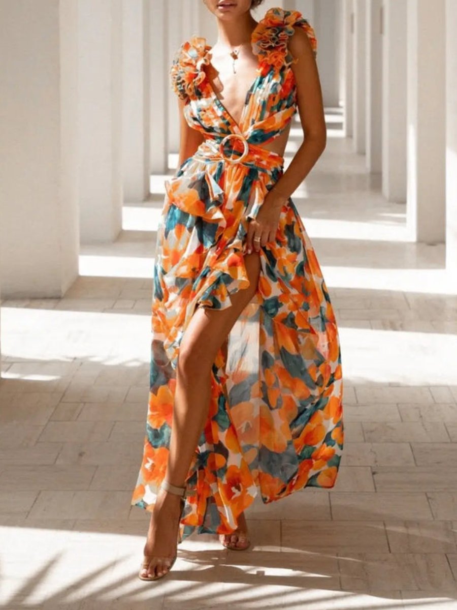 Fashion Print Backless Sexy Sling Dress