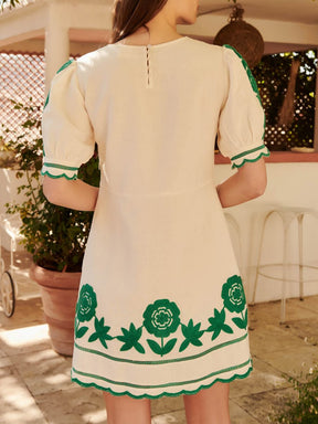 Appliques Embroidery Round Neck Mini Dress