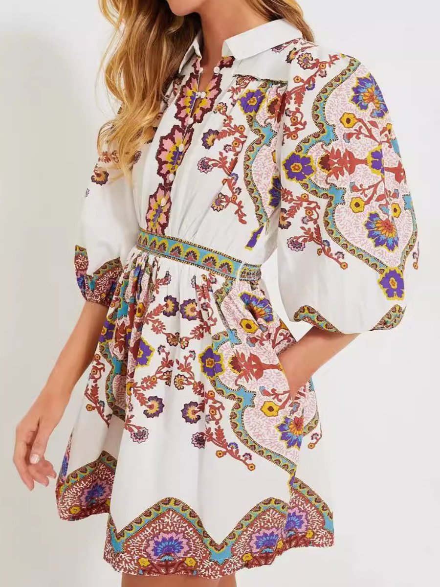 Ethnic Bohemian Print Pocket Dress