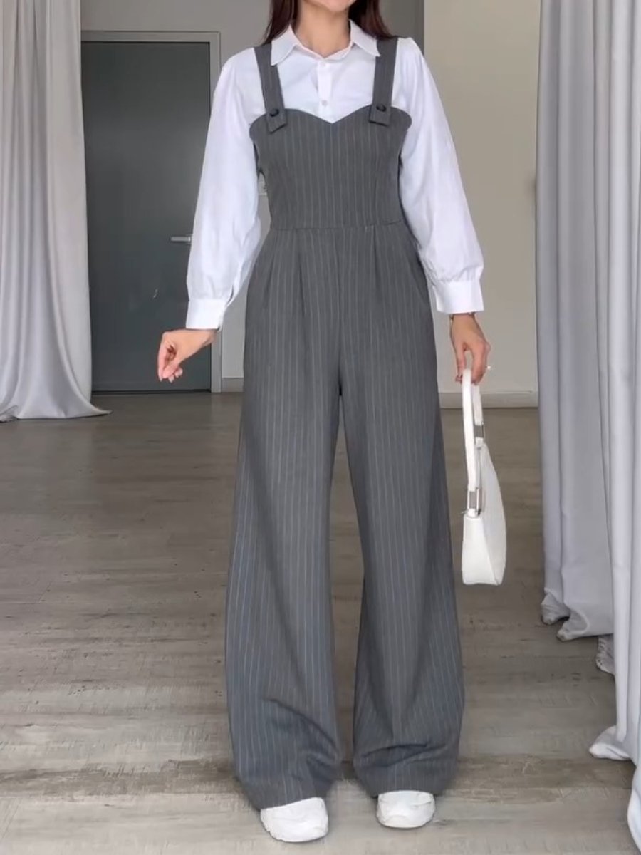 Sleeveless Striped Zipper Overalls Casual Jumpsuit