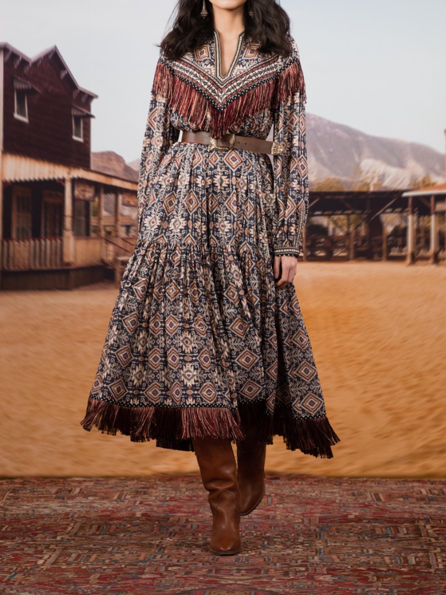 Fringed Retro Midi Dress