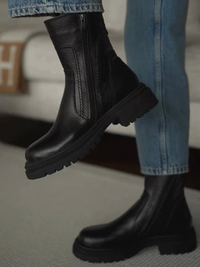 Black Platform Block Heel Zipper Ankle Boots