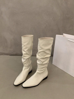 Women's Thick Heel Pleated Long Knight Boots