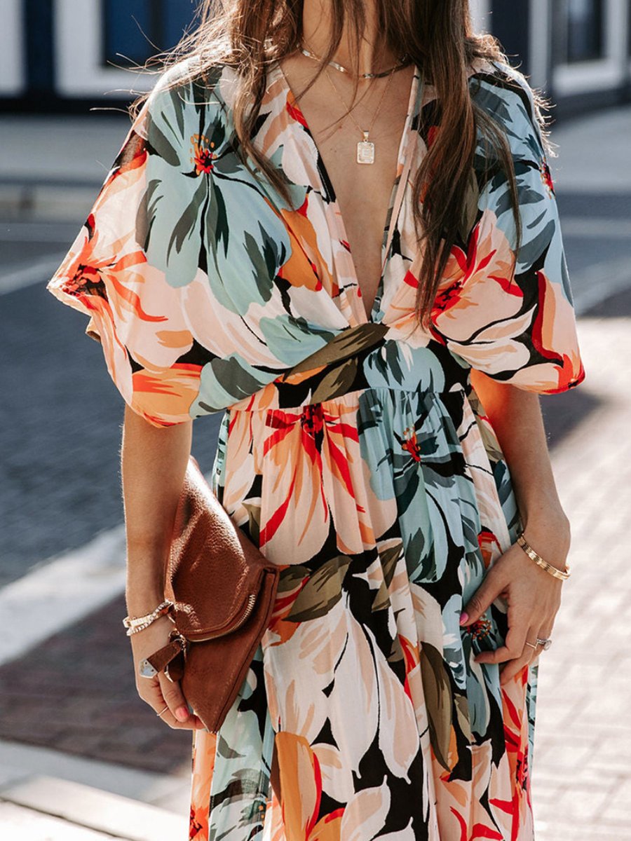 Sexy High Waist Fashion Printed Slit Dress