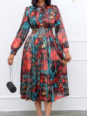 New Long Sleeve High Waist Printed Dress