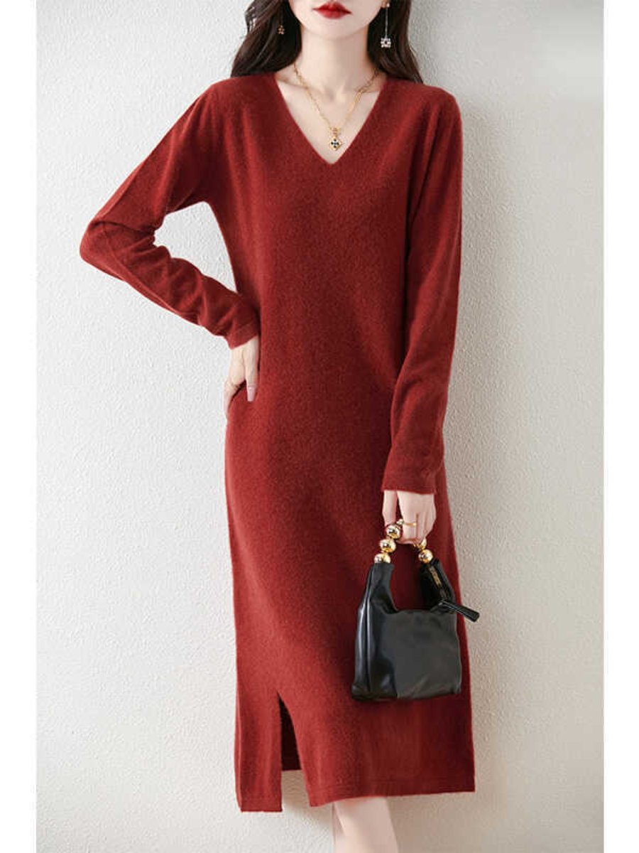 V-neck Knitted Bottoming Dress