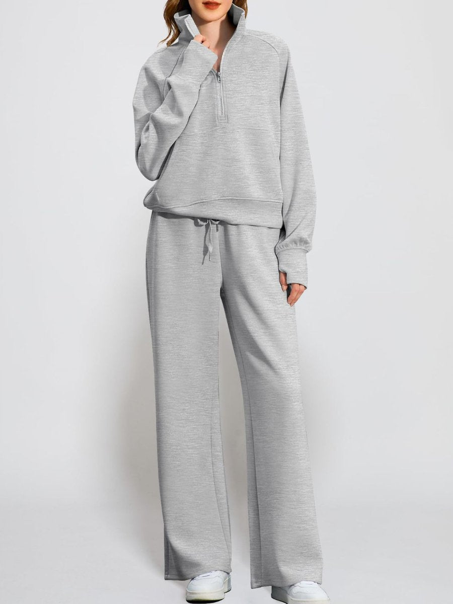 Oversized Half-Zip Sweatshirt And Wide-Leg Sweatpants Casual Set