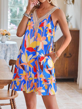 Tropical Print Sleeveless Short Dress