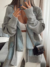 Denim Patchwork Sweater Coat