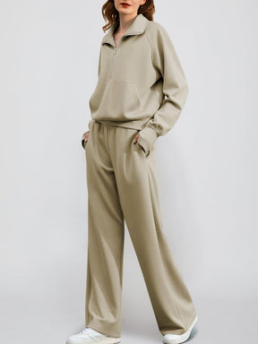 Oversized Half-Zip Sweatshirt And Wide-Leg Sweatpants Casual Set