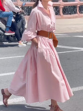 Pink Long Sleeve Stand Collar Dress