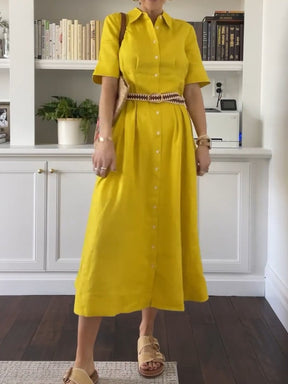 Yellow Button Shirt Dress