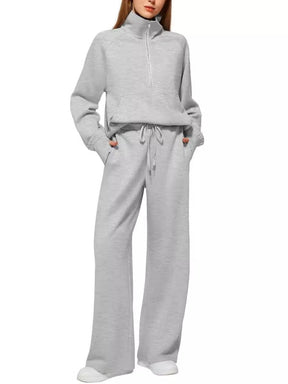 Oversized Half-Zip Sweatshirt And Wide-Leg Sweatpants Casual Set