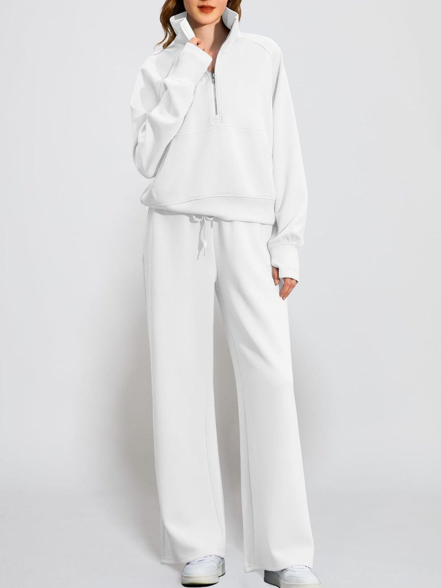 Oversized Half-Zip Sweatshirt And Wide-Leg Sweatpants Casual Set