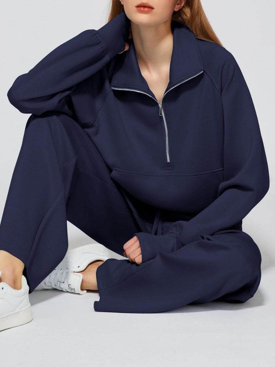 Oversized Half-Zip Sweatshirt And Wide-Leg Sweatpants Casual Set