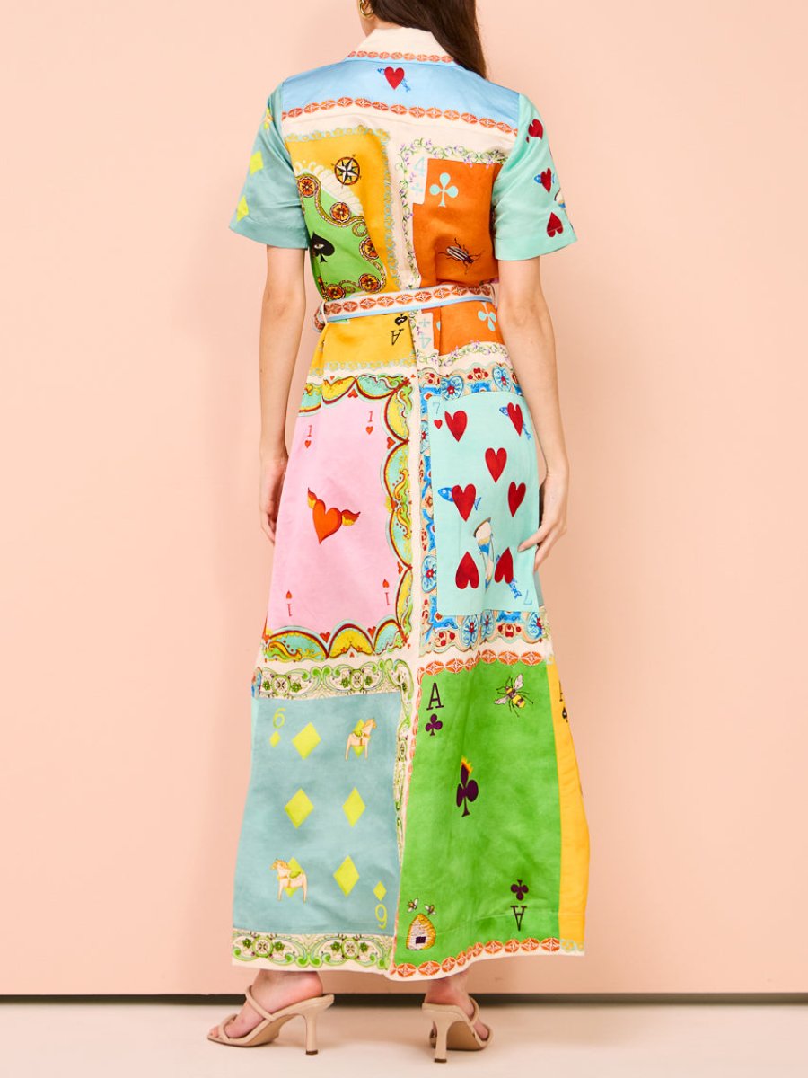 Printed Short Sleeve Patchwork Shirtdress