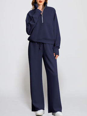 Oversized Half-Zip Sweatshirt And Wide-Leg Sweatpants Casual Set